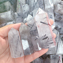 Black Tourmaline in Quartz Crystal Obelisk Tower (Quality A)