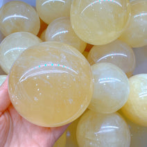 Yellow Calcite Quartz Crystal Sphere