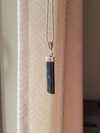 Black Tourmaline Crystal Point Pendant with Silver Cap - Unique Necklace