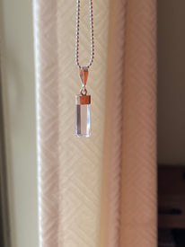 Kunzite Crystal Point Pendant with Silver Cap - Unique Necklace