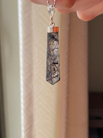 Rutile Quartz Crystal Point Pendant with Silver Cap - Unique Necklace