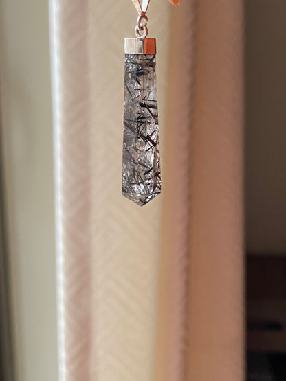 Rutile Quartz Crystal Point Pendant with Silver Cap - Unique Necklace