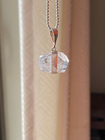 Diamond Rough Quartz Crystal Point Pendant with Silver Cap - Unique Necklace