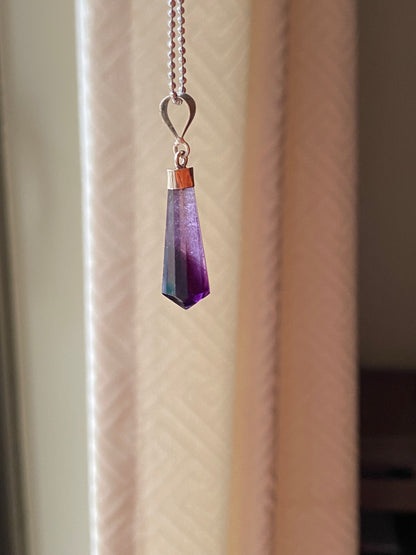 Fluorite Crystal Point Pendant with Silver Cap - Unique Necklace