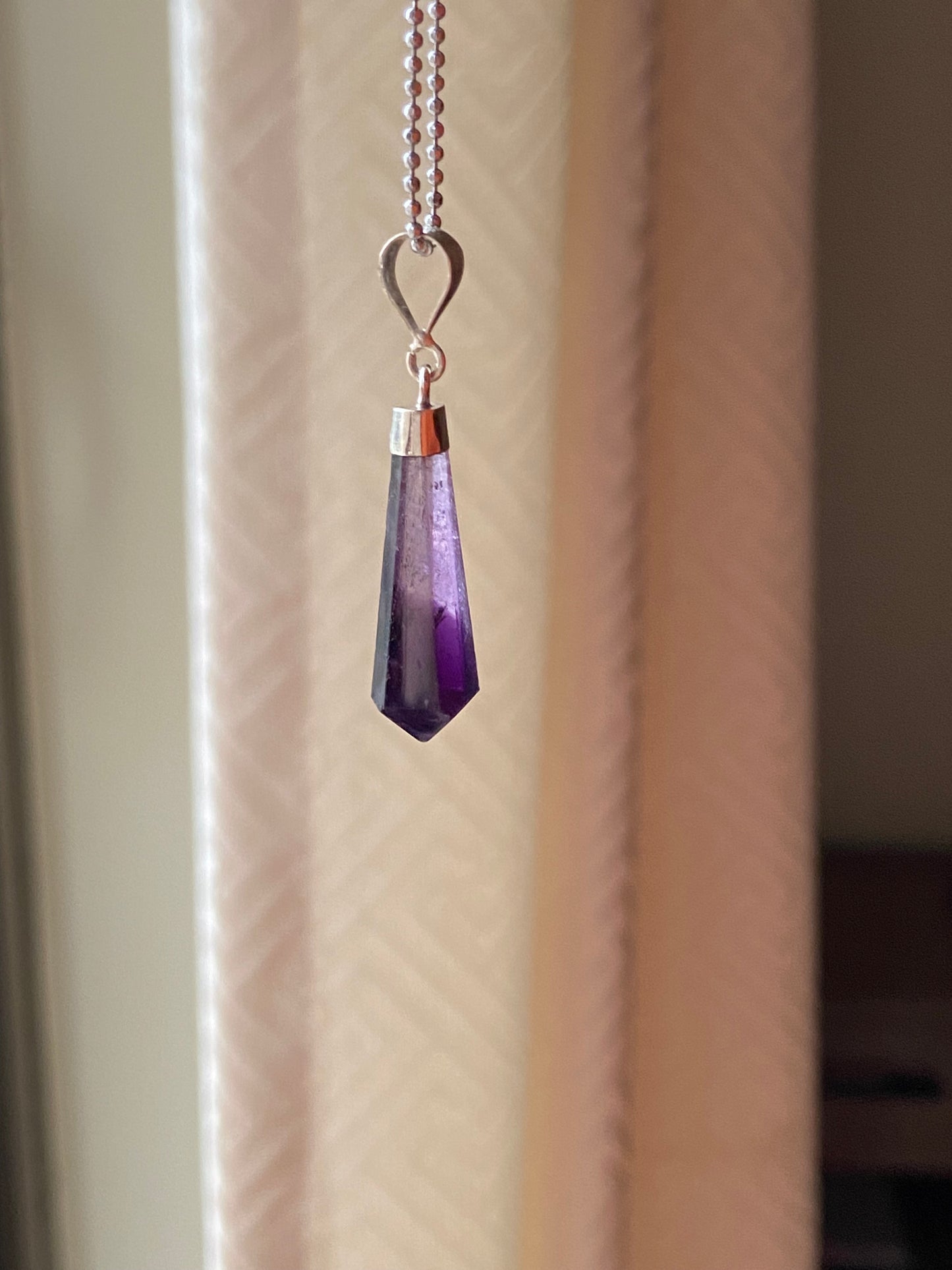 Fluorite Crystal Point Pendant with Silver Cap - Unique Necklace