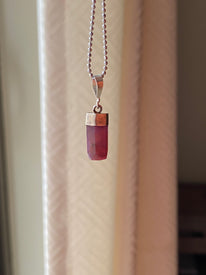 Natural Ruby Crystal Point Pendant with Silver Cap - Unique Necklace