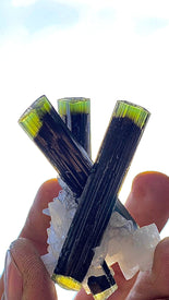 Three Tourmaline Wands with Albite Feldspar