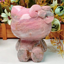 9.5cm/3.7inch Natural Rhodonite Hello Kitty Crystal Figurine