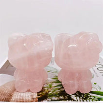 7.5cm/3inch Natural Rose Quartz Hello Kitty Crystal Figurine