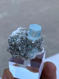 Natural Sky Blue Beryl Var Aquamarine Crystal on Matrix combined with Muscovite and Albite - 27 g