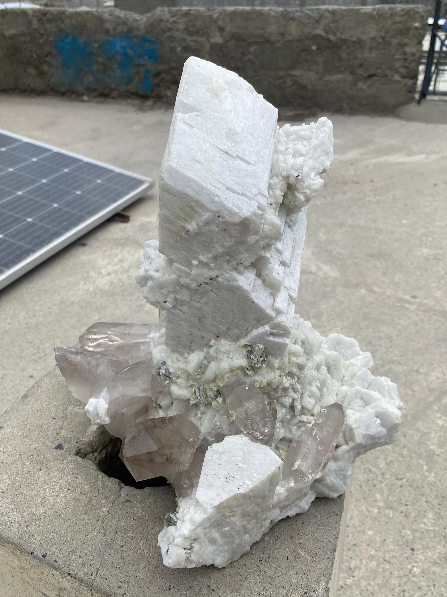 Microcline Feldspar Crystal with Smoky Quartz Cluster and Albite