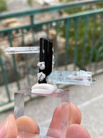 Beryl Var Twin Aquamarine with Black Tourmaline and Albite | Gemstone Cluster