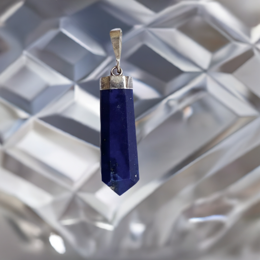 Lapis Lazuli Crystal Point Pendant with Silver Cap - Unique Necklace