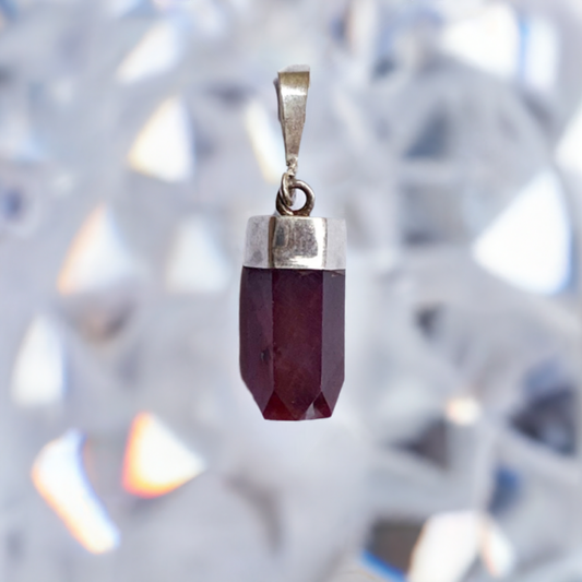 Natural Ruby Crystal Point Pendant with Silver Cap - Unique Necklace
