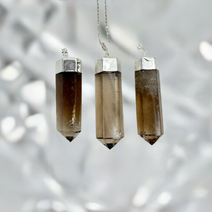 Smoky Quartz Crystal Point Pendant with Silver Cap - Unique Necklace