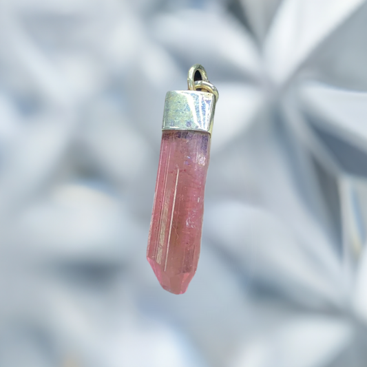 Pink Tourmaline Crystal Point Pendant with Silver Cap - Unique Necklace