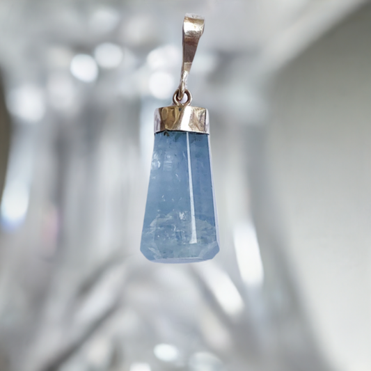 Aquamarine Crystal Point Pendant with Silver Cap - Unique Necklace