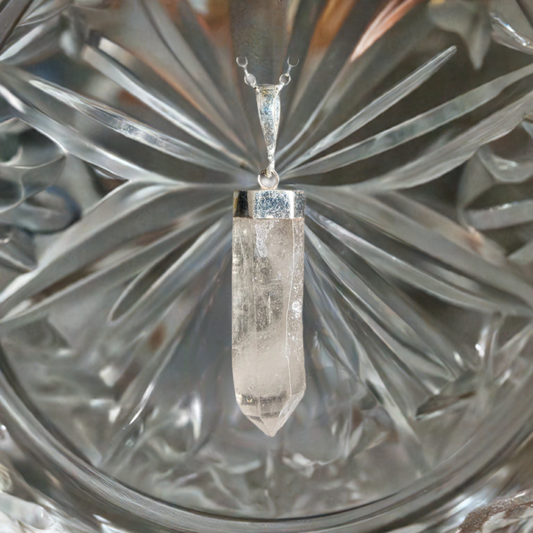 Clear Quartz Crystal Point Pendant with Silver Cap - Unique Necklace