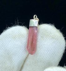 Pink Tourmaline Crystal Point Pendant with Silver Cap - Unique Necklace