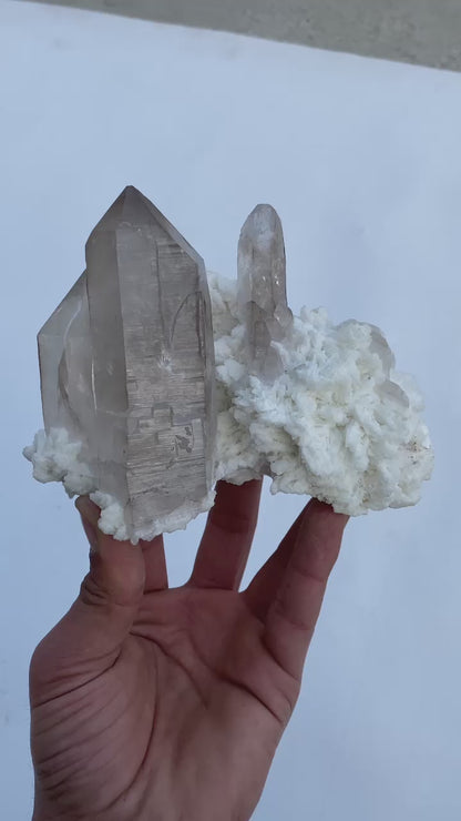 Smoky Quartz Crystal on Snow White Albite Matrix